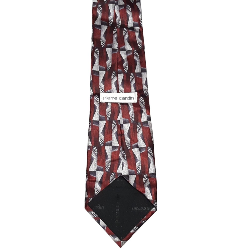 Pierre Cardin Necktie Mens OS Burgundy Grey Geometric Abstract Silk Vintage - Picture 8 of 13